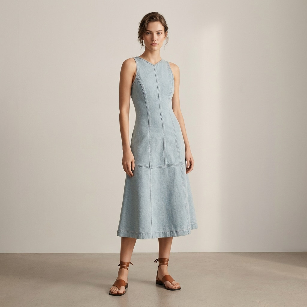 Proenza Schouler White Label Arlet Denim Sleeveless Midi Dress, Size 4